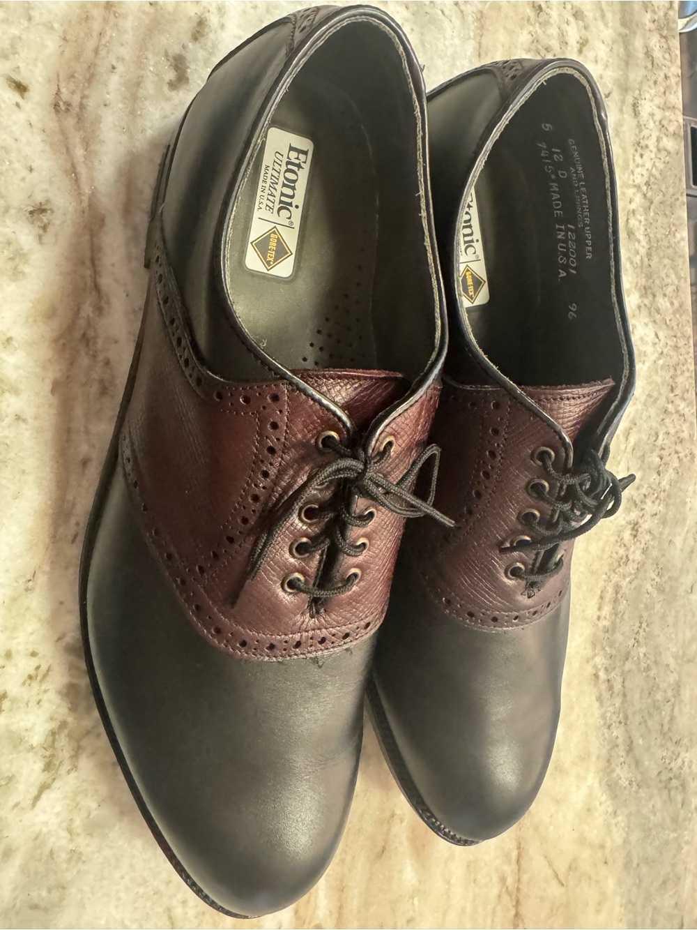 Vintage 1980s ETONIC ULTIMATE Golf Leather Two-Tone Cleat Shoes - Size 12D